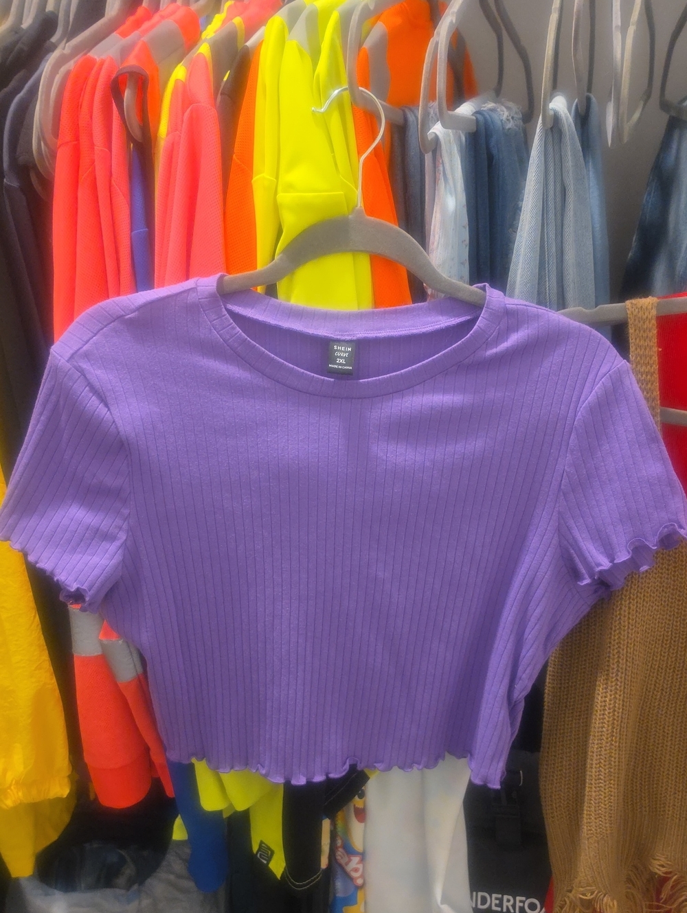 SHEIN Purple Ribbed Scallop Edge Crop Top